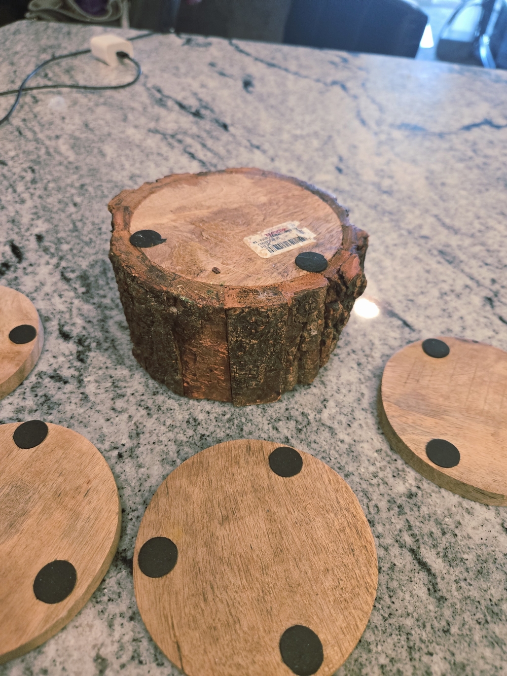 Rustic Tree Bark Wood Coaster Set - Picture 7 of 10